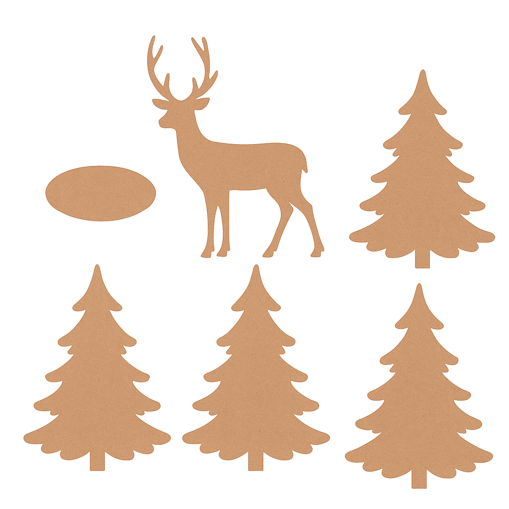 MDF Christmas Tree With Reindeer Base